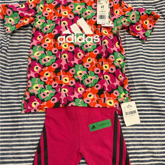 Adidas Kids' Marimekko Frost Pink Floral Tee and Pink Leggings - NWT - Size 4T - Picture 2 of 13